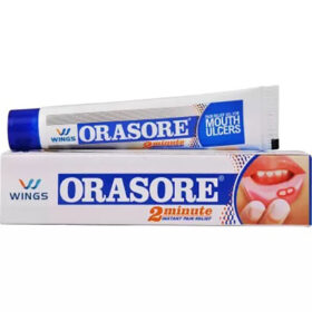 Orasore Mouth Ulcer Gel contains Choline Salicylate, Lignocaine, Benzalkonium Chloride with Glycerine and Spearmint. Orasore Gel has fennel as well for a cool and refreshing taste. It diminishes and temporarily reduces pain arising in mouth, tongue, inner side of cheek, gums, palate, gum pain.